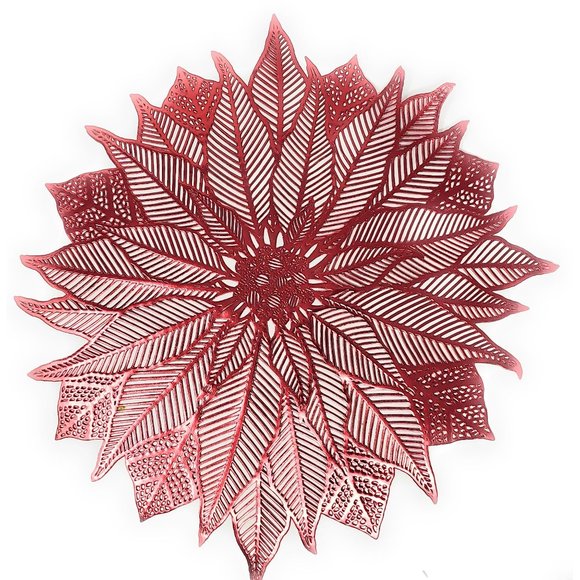 Christmas Red Metallic Poinsettia Floral Placemats Wipe Clean (Set of 4) - Picture 3 of 5